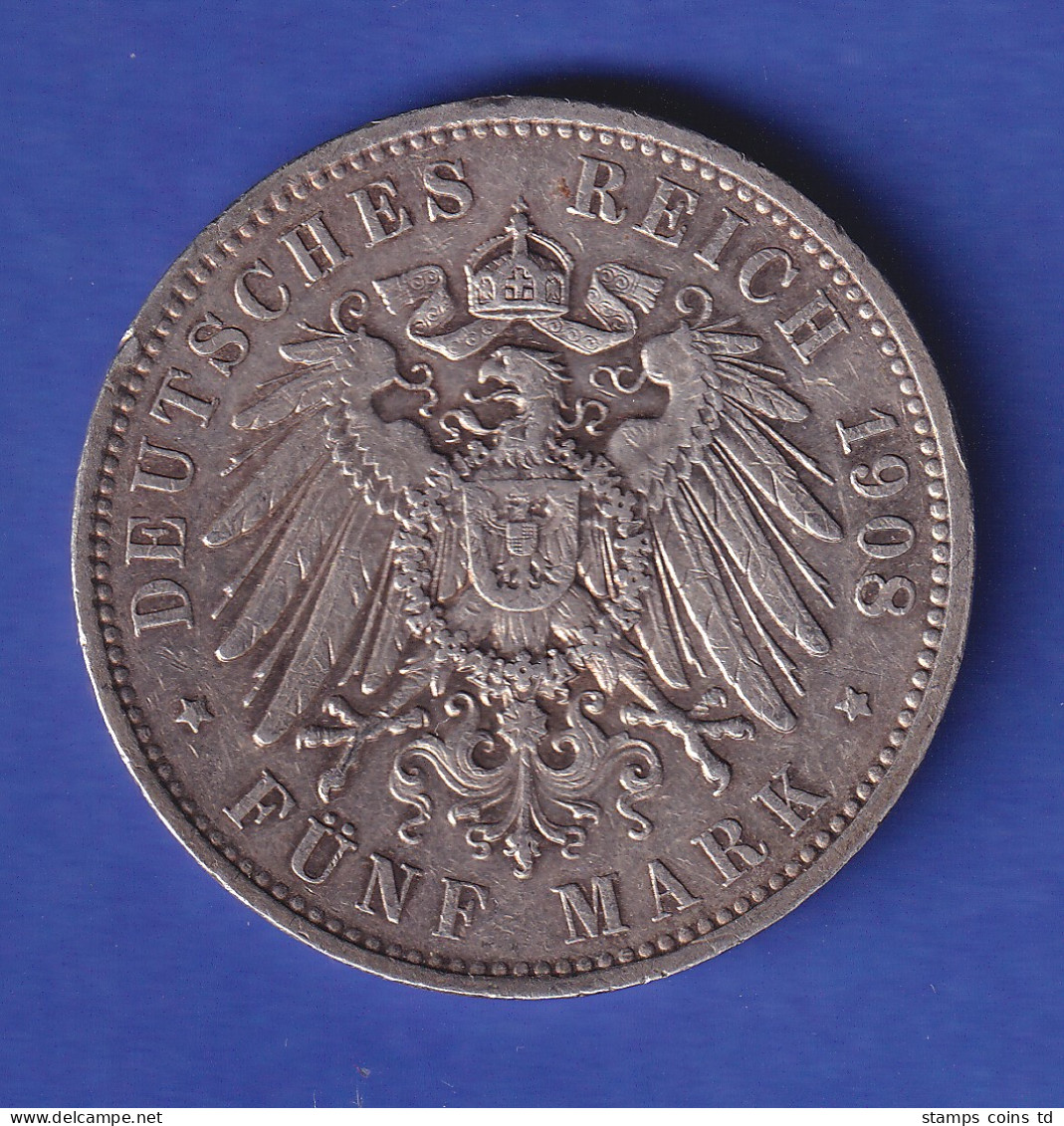 Sachsen Silbermünze 5 Mark König Friedrich August 1908 E   - Andere & Zonder Classificatie