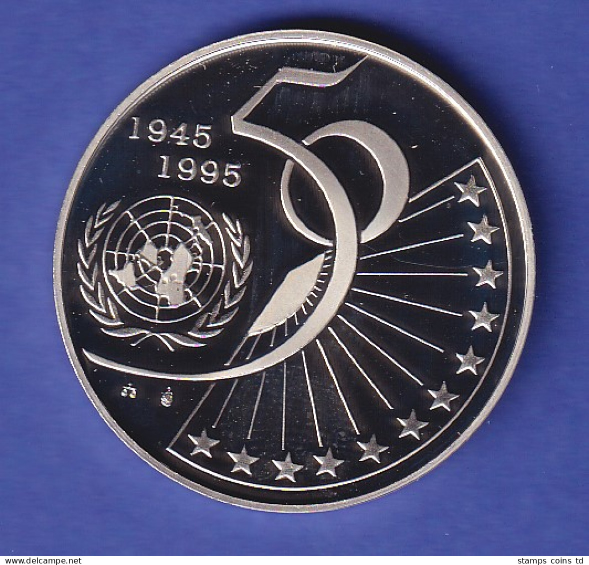 Belgien Silbermünze 5 ECU 50 Jahre UNO 1995 PP - Autres & Non Classés