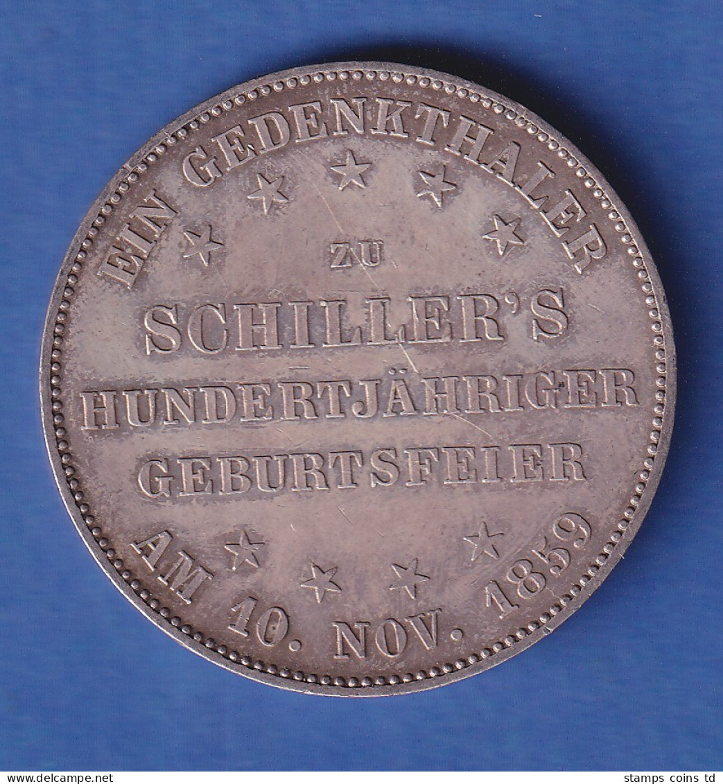 Frankfurt Silbermünze 1 Taler 100. Geburtstag Von Fr. V. Schiller 1859 Ss-vz - Autres & Non Classés