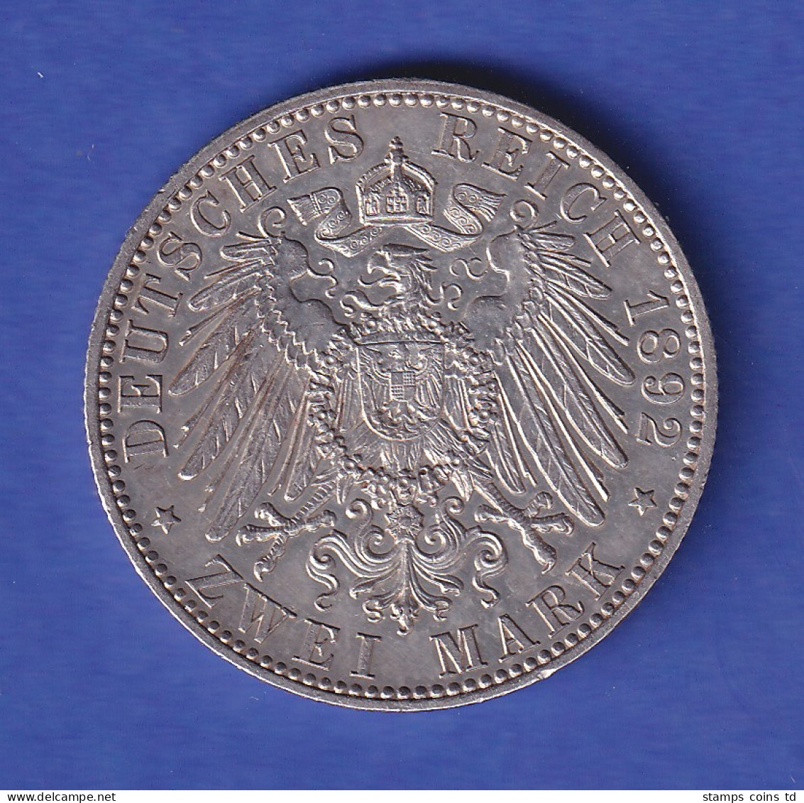 Reuß ältere Linie Silbermünze 2 Mark Fürst Heinrich XXII. 1892 E  Vz-stg - Autres & Non Classés