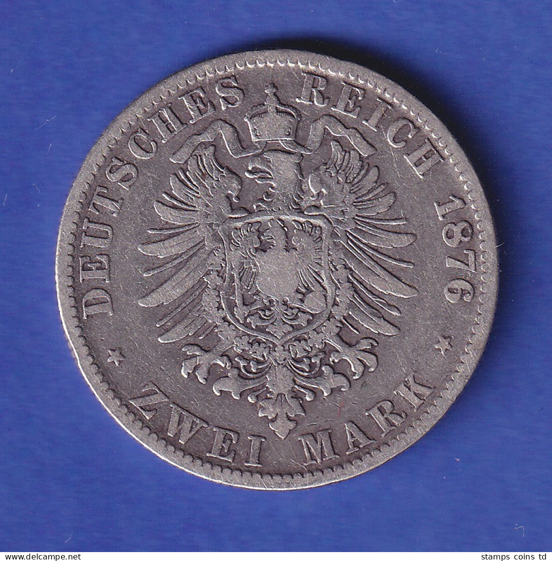 Sachsen Silbermünze 2 Mark König Albert 1876 E  - Other & Unclassified