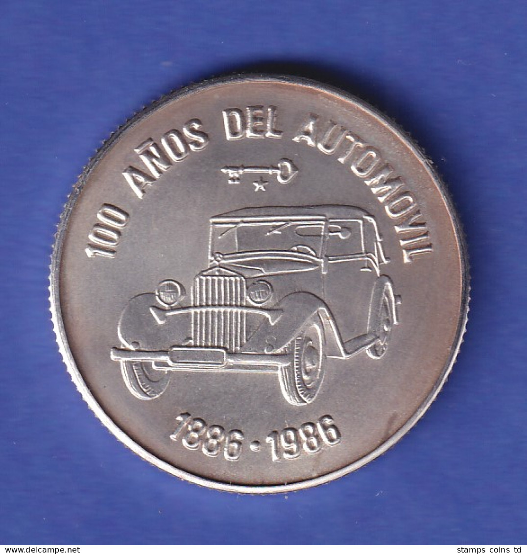 Kuba Silber-Gedenkmünze 5 Pesos 100 Jahre Automobil 1986 - Altri – America