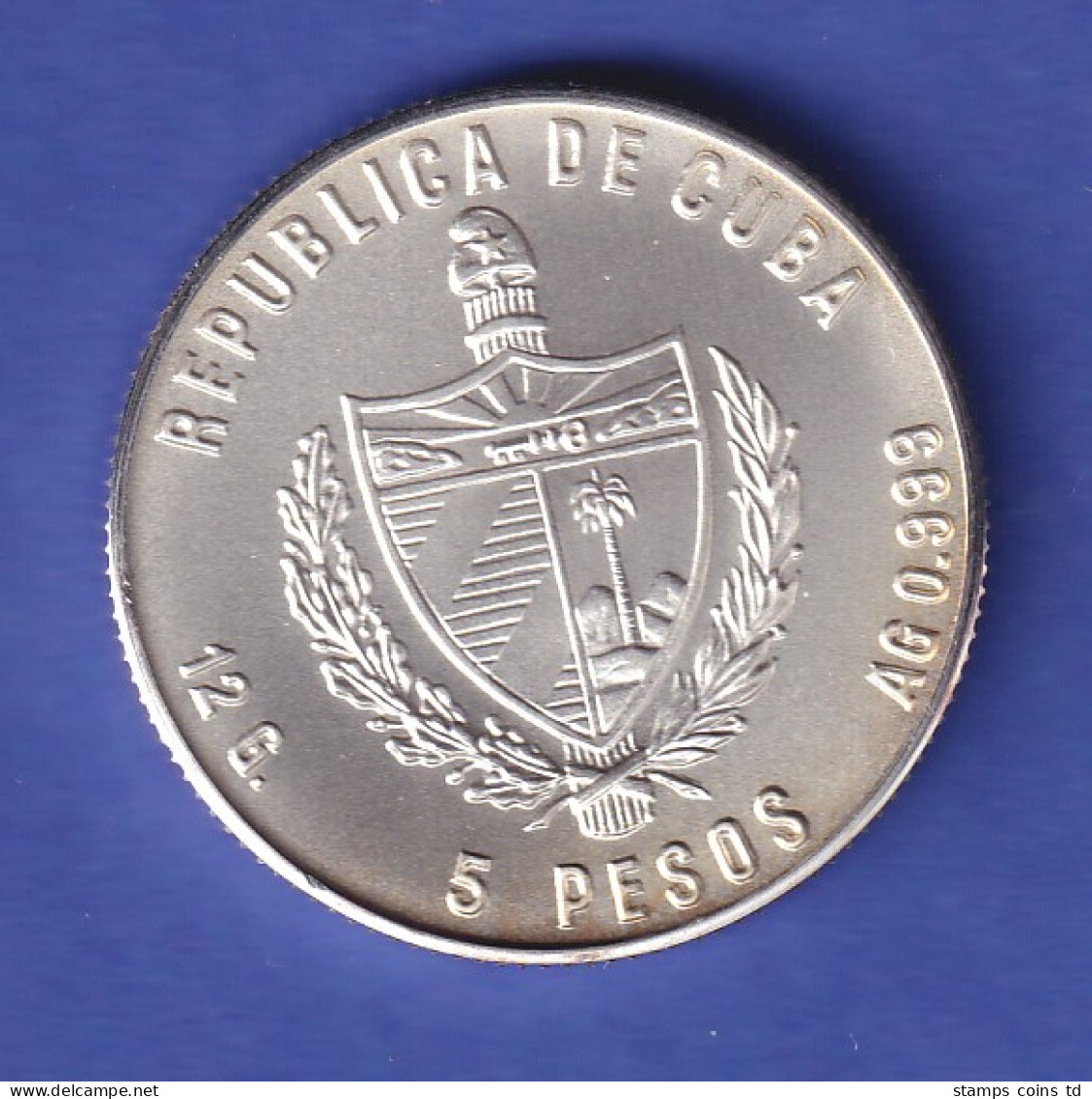 Kuba Silber-Gedenkmünze 5 Pesos 100 Jahre Automobil 1986 - Sonstige – Amerika