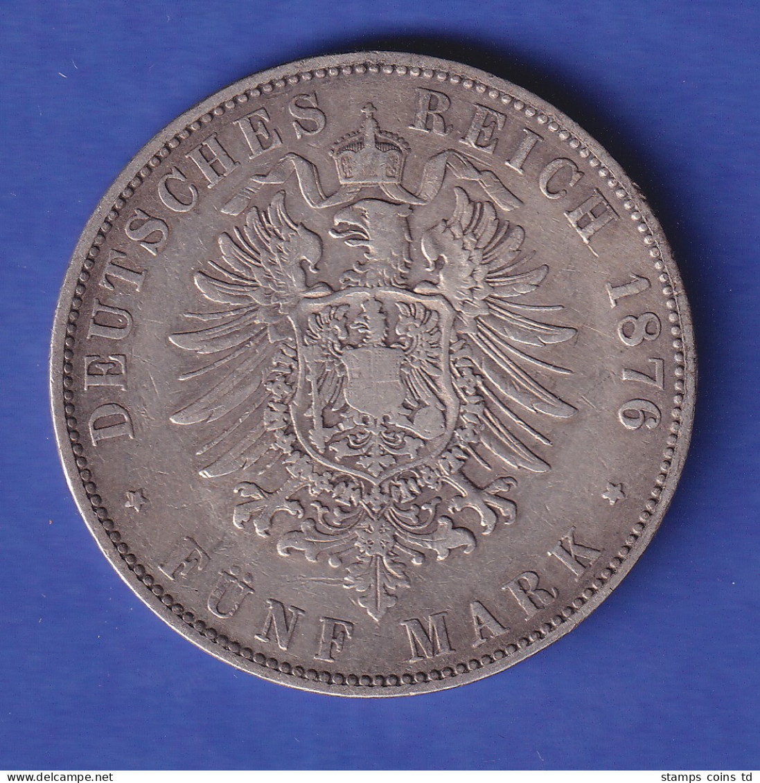 Sachsen Silbermünze 5 Mark König Albert 1876 E - Other & Unclassified