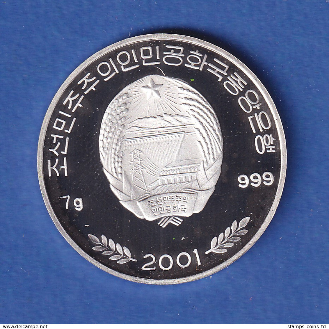 Nordkorea 2001 Silbermünze 2 Won Pandas Teilkoloriert 7g Ag999 PP - Autres – Asie