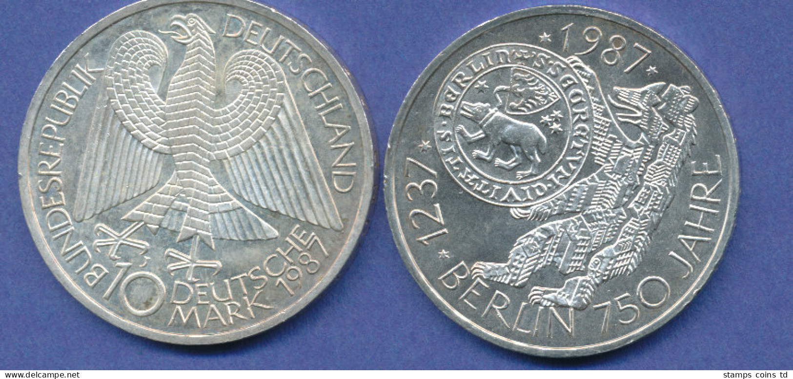 Bundesrepublik 10DM Silber-Gedenkmünze 1987, 750 Jahre Berlin - 10 Marcos