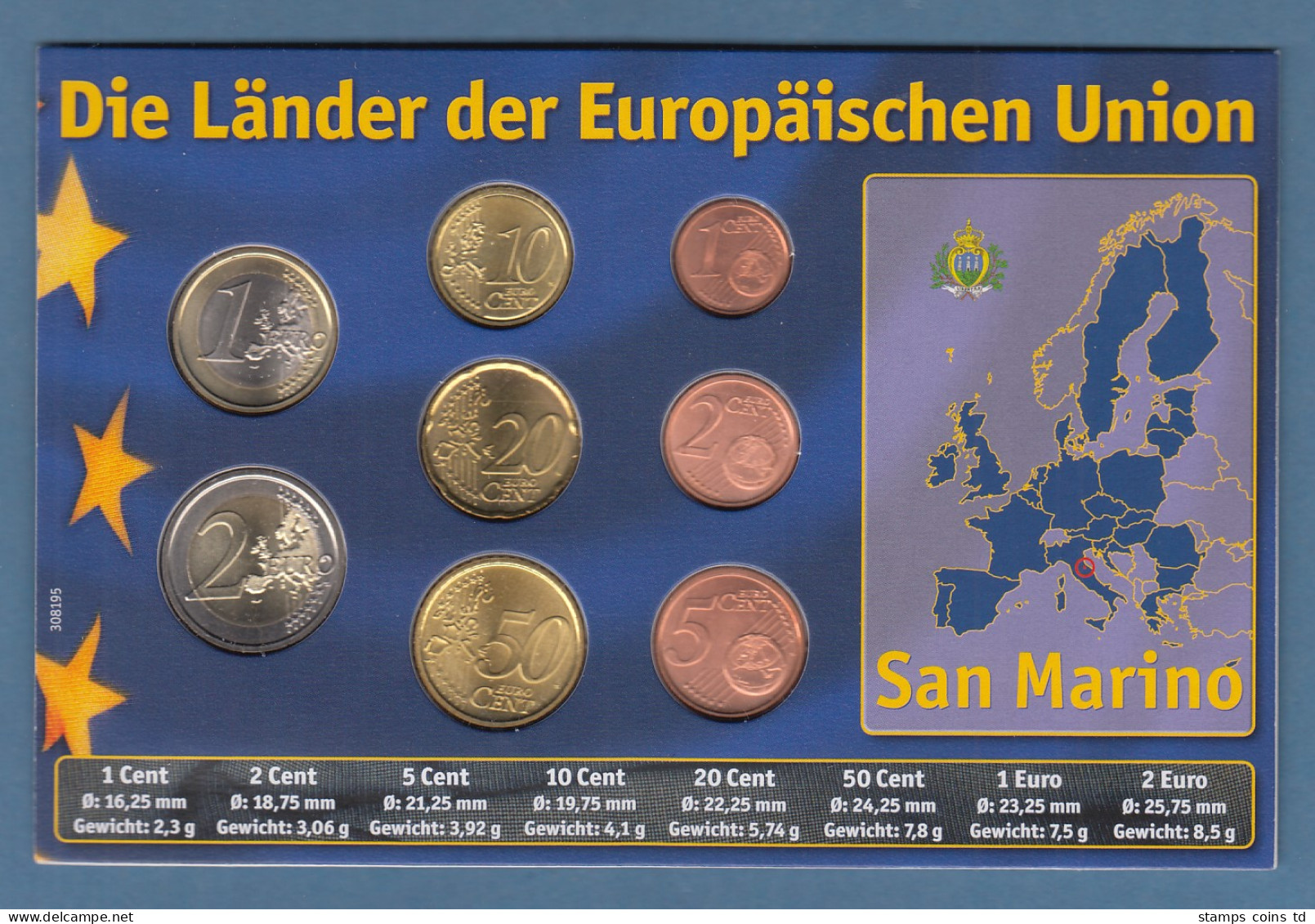 San Marino, Kpl. Euro-Kursmünzensatz 1Cent - 2€uro 8 Nominale Versch. Jahrgänge - Saint-Marin