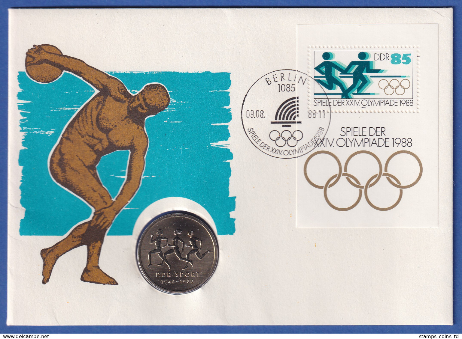 Offiz. DDR-Numisbrief Mit 10 Mark Gedenkmünze Olympiade 1988 Und DDR Block 94 - Sonstige & Ohne Zuordnung