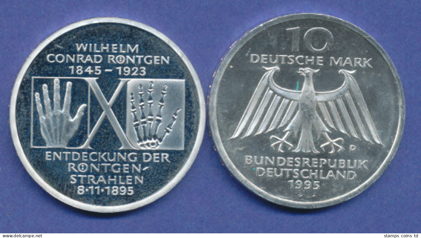 Bundesrepublik 10DM Silber-Gedenkmünze 1995, Wilhelm Conrad Röntgen - 10 Marchi