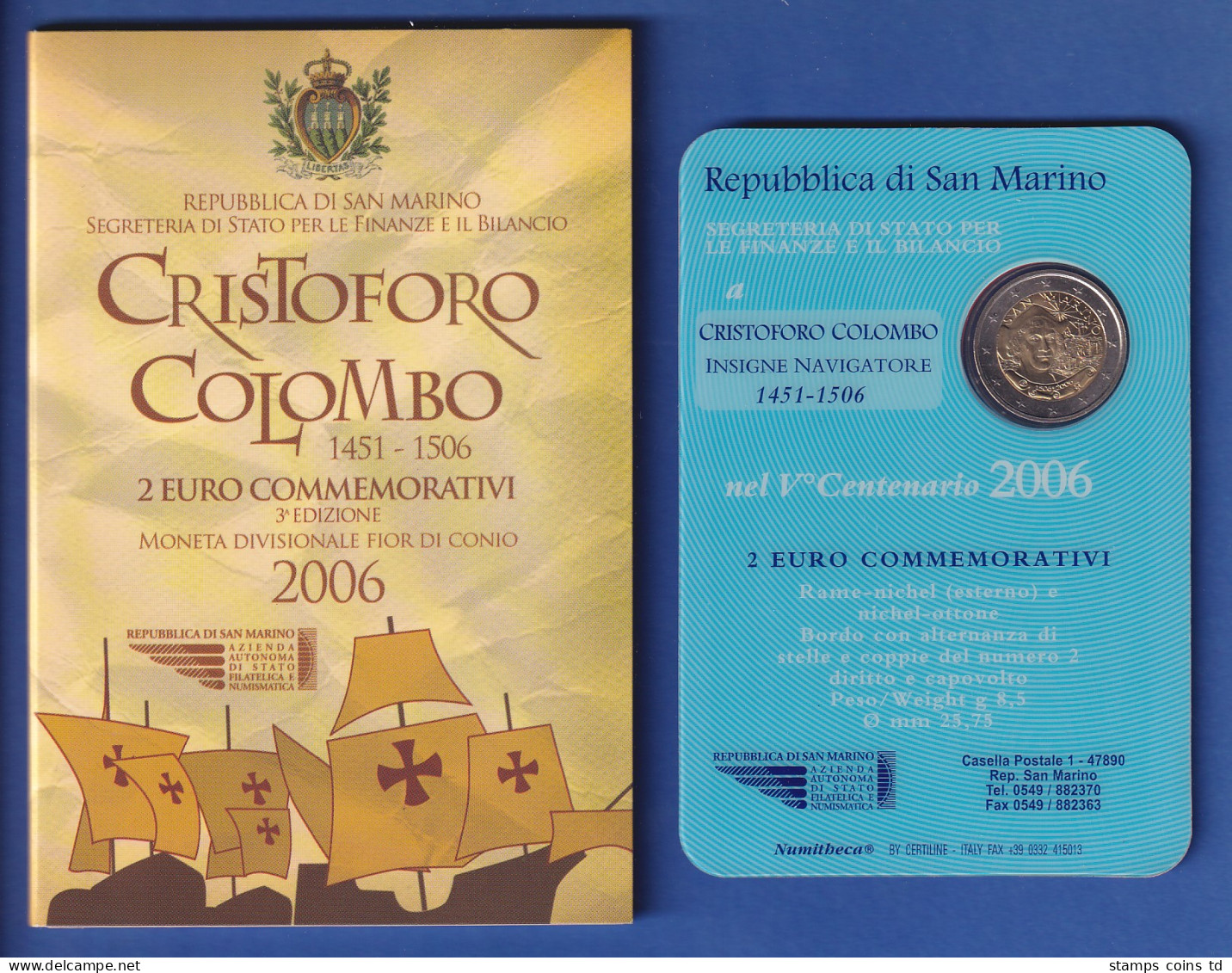 San Marino 2-Euro Gedenkmünze 2006 Cristoforo Colombo Stgl Im Folder  - Saint-Marin