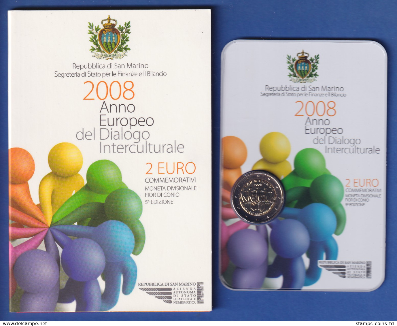 San Marino 2-Euro Gedenkmünze 2008 Interkultureller Dialog Stgl Im Folder  - Saint-Marin