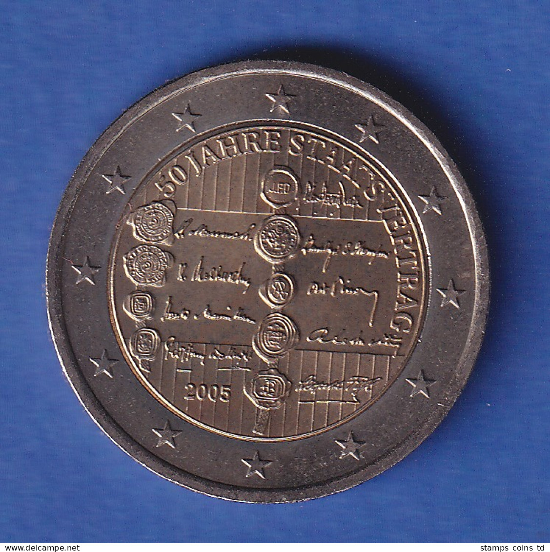 Österreich 2005 2-Euro-Sondermünze 50 Jahre Staatsvertrag Bankfr. Unzirk.  - Oesterreich