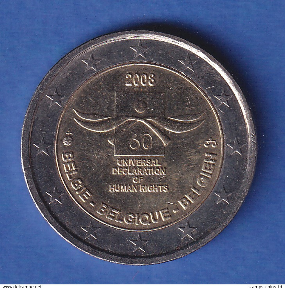 Belgien 2008 2-Euro-Sondermünze 60 Jahre Menschenrechte Bankfr. Unzirk.  - Other & Unclassified