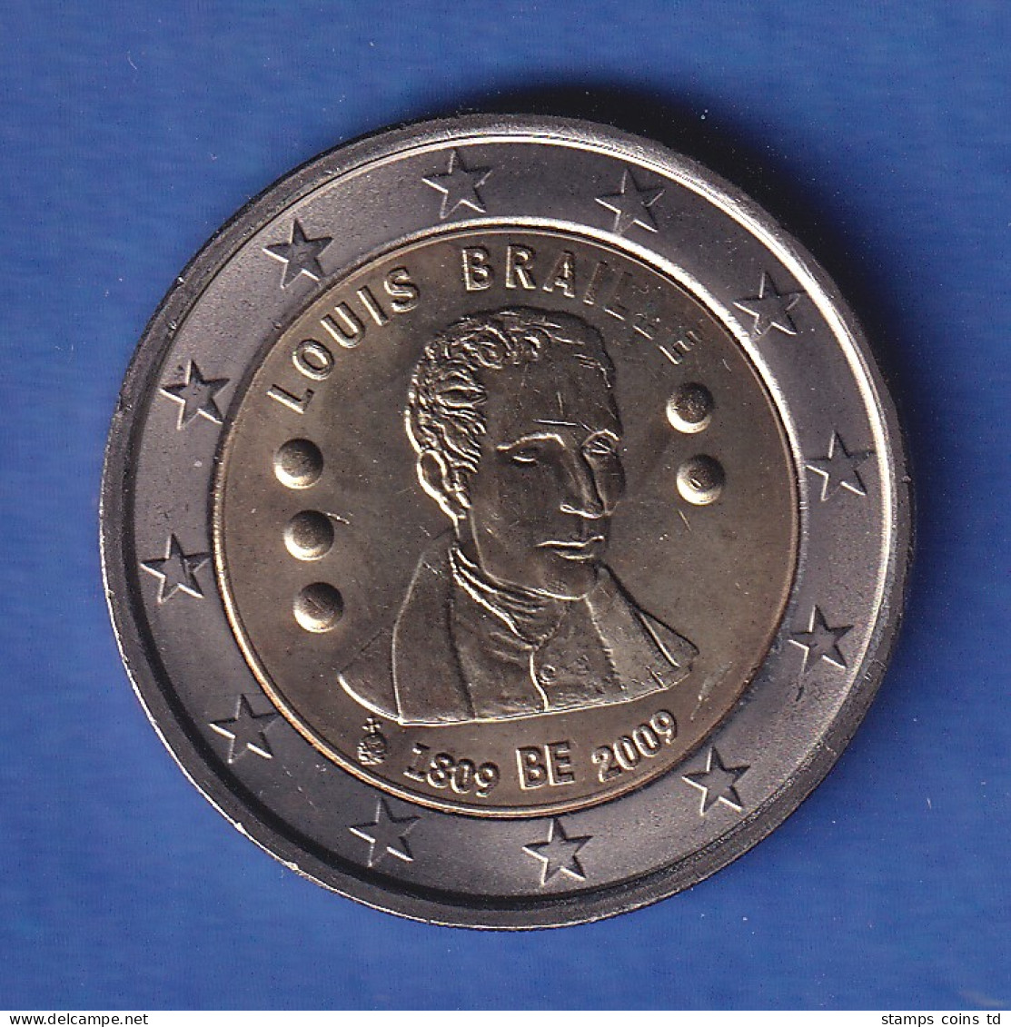 Belgien 2009 2-Euro-Sondermünze 200.Geburtstag V. Louis Braille Bankfr. Unzirk.  - Andere & Zonder Classificatie