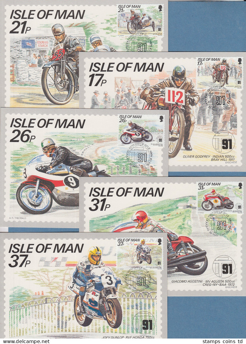 Isle Of Man 1991 Mi.-Nr. 468-72 Motorrad-Rennen Tourist Trophy 5 Maximumkarten - Man (Insel)