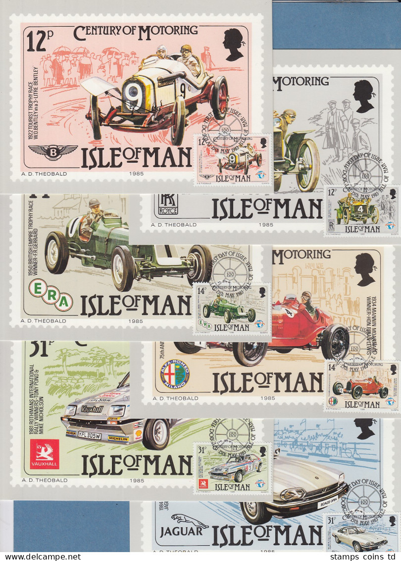 Isle Of Man 1985 Mi.-Nr. 282-87 100 Jahre Automobil Satz Auf 6 Maximumkarten - Man (Ile De)