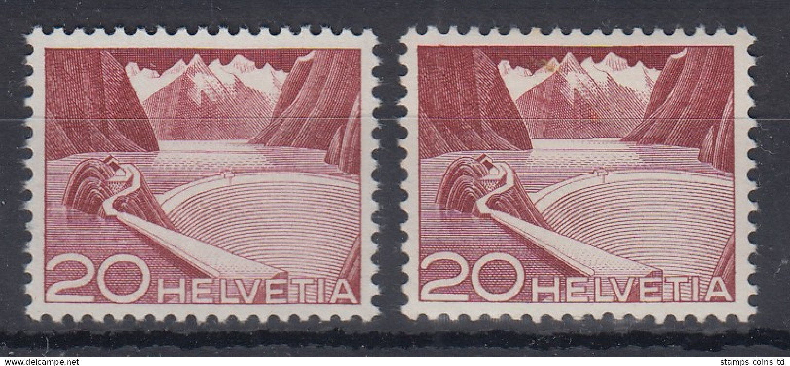 Schweiz 1949 Freimarke 20 C. Stausee Mi.-Nr. 533 In 2 Deutlich Untersch. Farben  - Andere & Zonder Classificatie