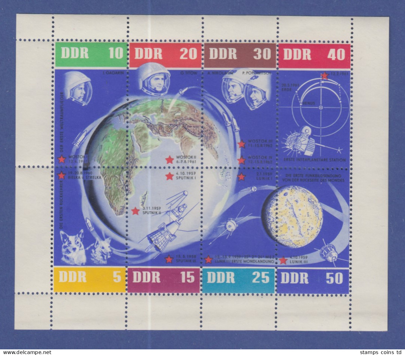 DDR 1962 Kleinbogen 5 Jahre Sowjetische Weltraumflüge Mi.-Nr. 926-33 KLB ** - Unused Stamps