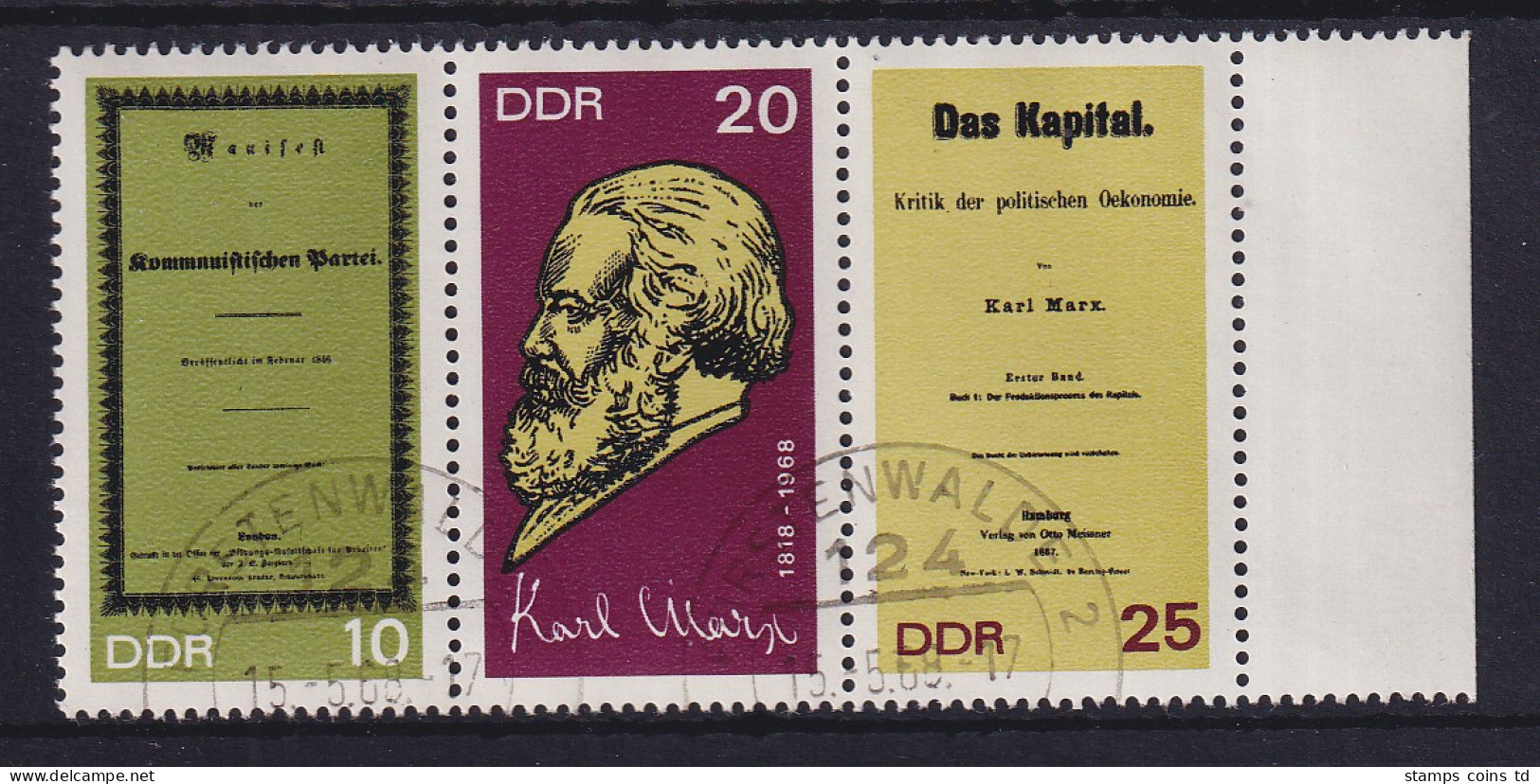 DDR 1968 Karl Marx (Mi.-Nr. 1365-1367 A) ZSD Mi.-Nr. W Zd 195 O FÜRSTENWALDE - Usados