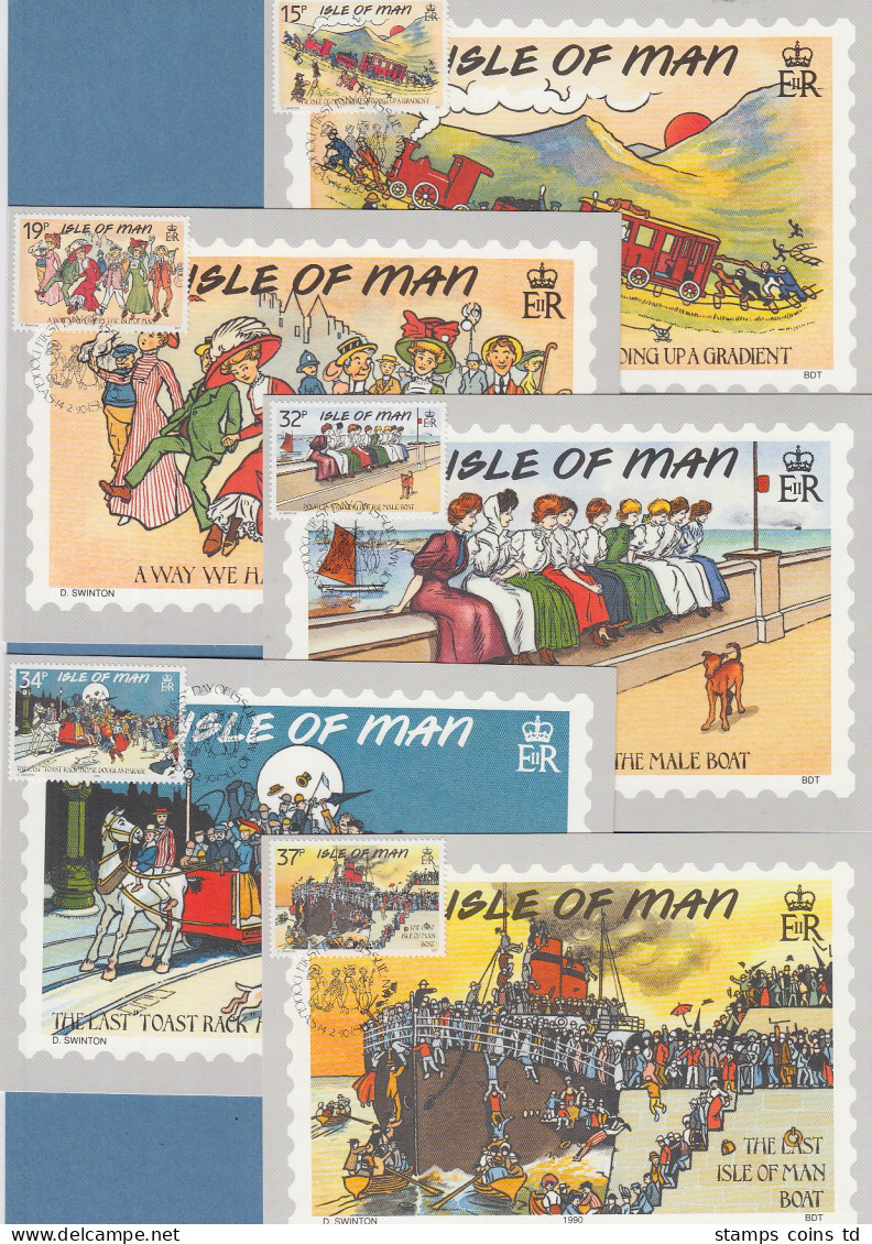 Isle Of Man 1990 Mi.-Nr. 422-26 Lustige Alte Ansichtskarten Auf 5 Maximumkarten - Man (Ile De)