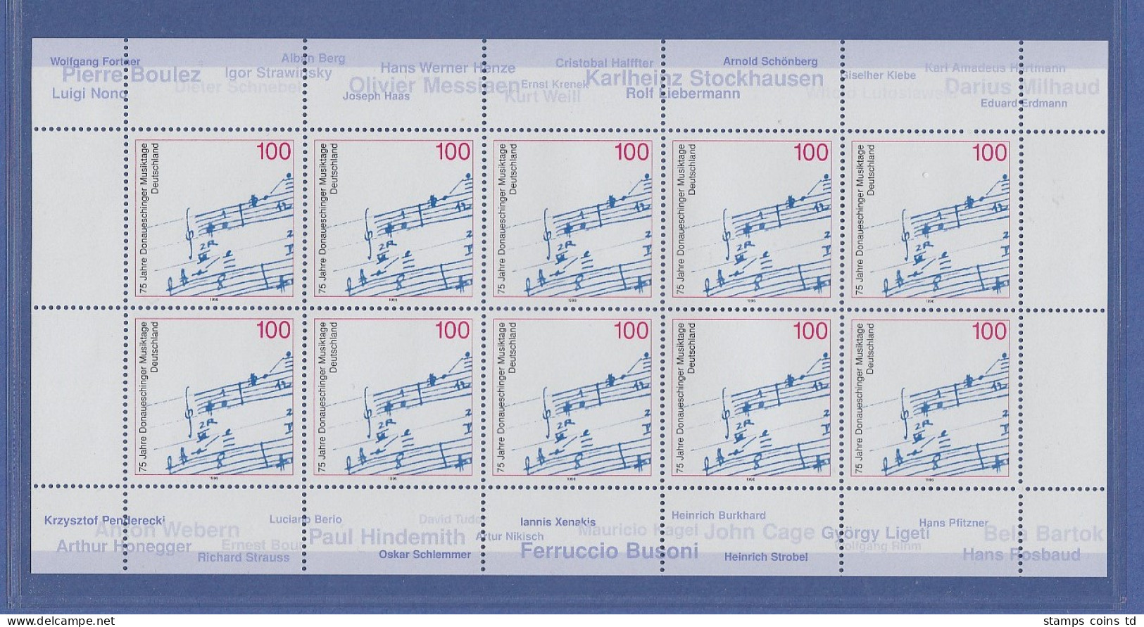 Zehnerbogen ** 1996  Mi.-Nr.  1890 Donaueschinger Musiktage    - Other & Unclassified