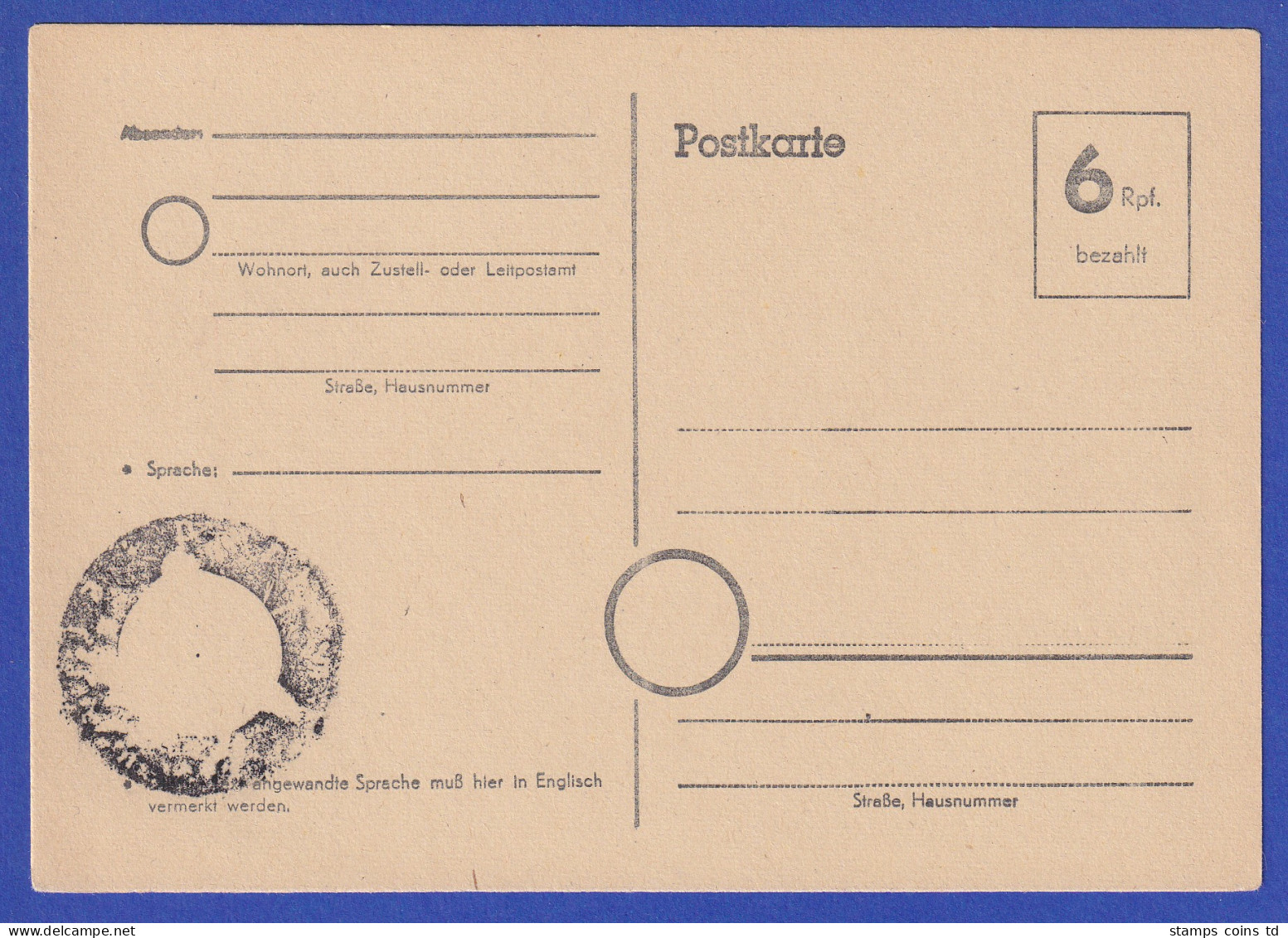 Alliierte Besetzung Ganzsache Postkarte 6 Pf Mi.-Nr. P 671 Ungebraucht * - Occupazione 1938 – 45