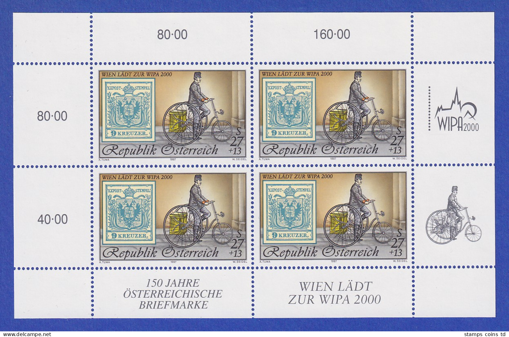 Österreich 1997 WIPA 2000 Postfahrrad Mi.-Nr. 2222 Kleinbogen ** - Neufs