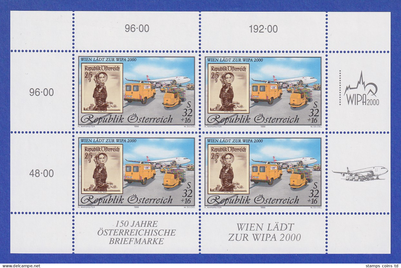 Österreich 1999 WIPA 2000 Luftpostverladung Mi.-Nr. 2292 Kleinbogen ** - Unused Stamps