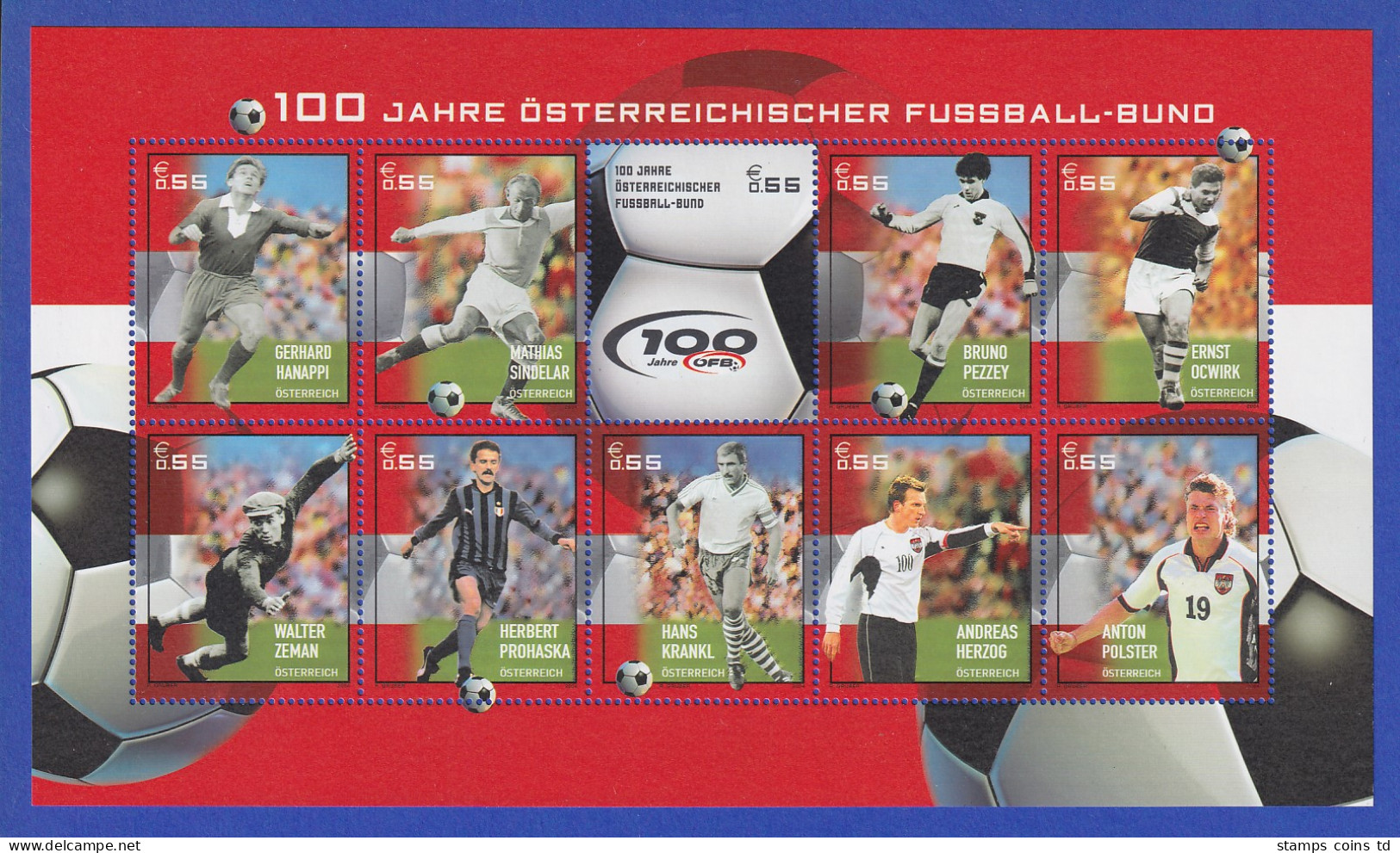 Österreich 2004 100 Jahre Fussball-Bund Mi.-Nr. 2460-69 Kleinbogen ** - Neufs