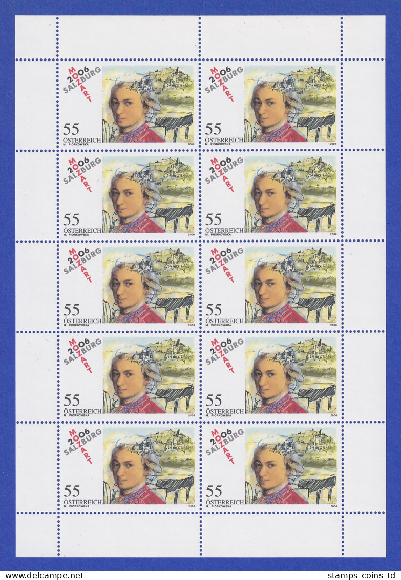 Österreich 2006 Mozartstadt Salzburg Mi.-Nr. 2603 Kleinbogen ** - Unused Stamps