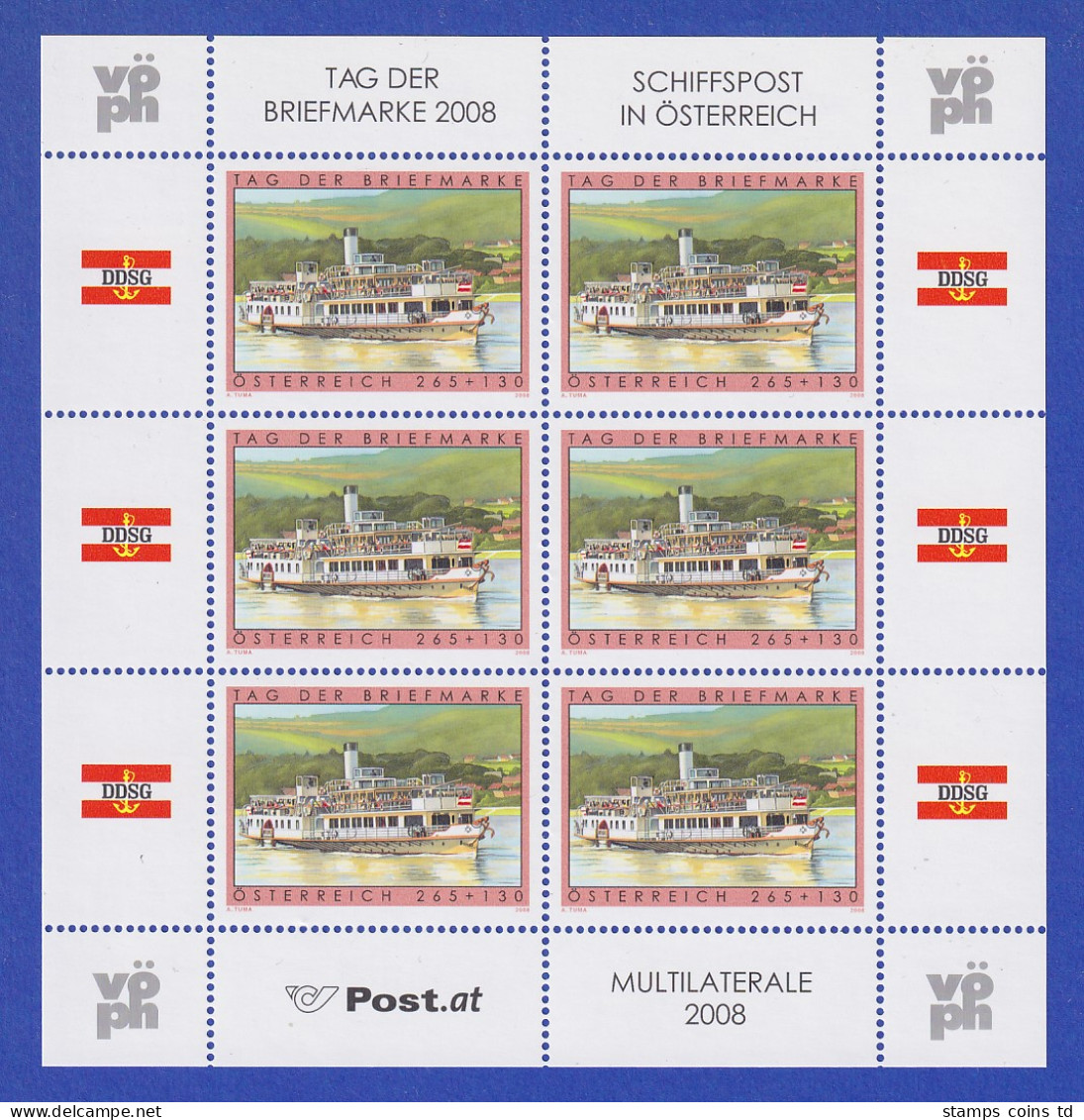 Österreich 2008 Tag Der Briefmarke Schiffspost DDSG Mi.-Nr. 2767 Kleinbogen ** - Neufs