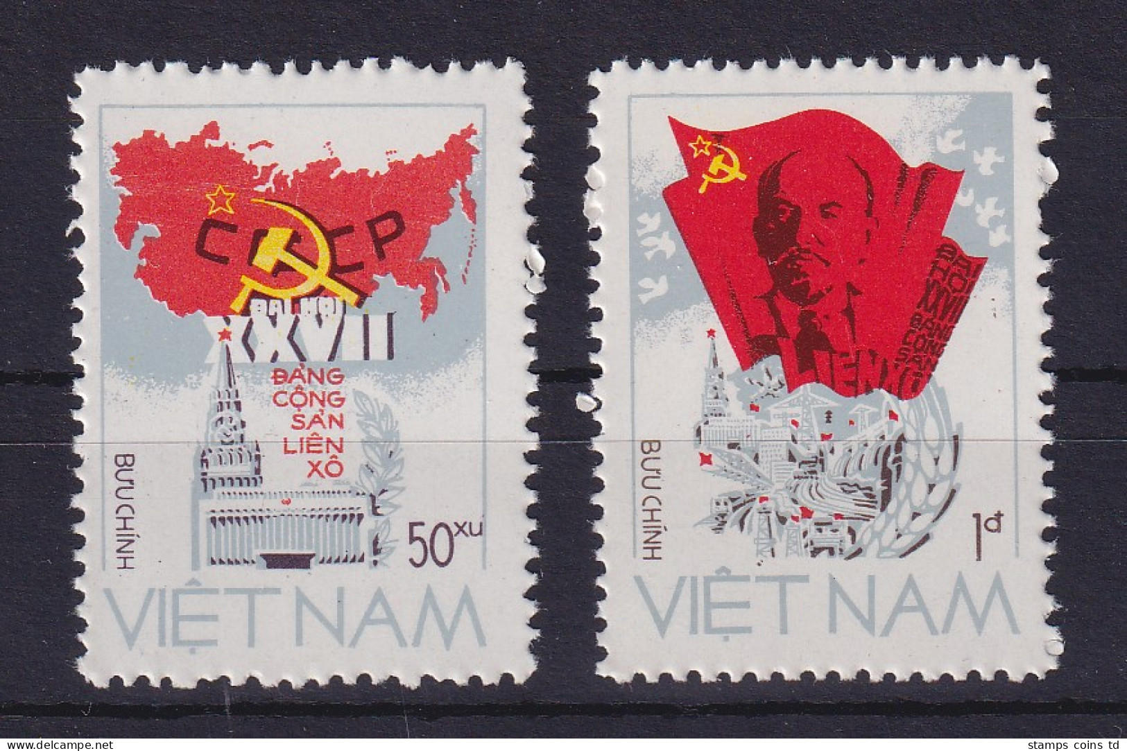 Vietnam 1986 Parteitag Der KPdSU Mi.-Nr.1661-1662 Postfrisch Ohne Gummierung (*) - Vietnam