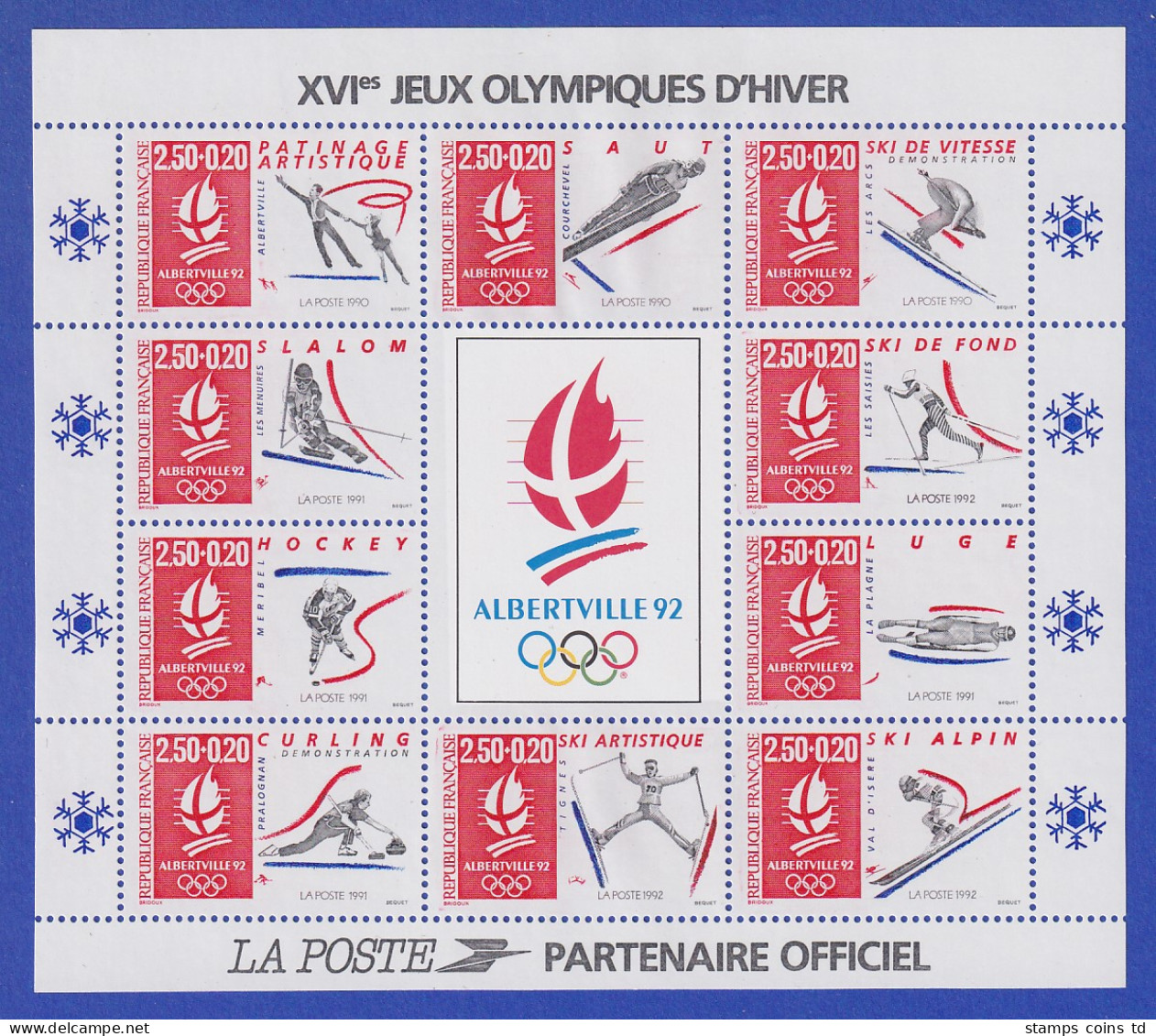 Frankreich 1992 Olympische Winterspiele Albertville Mi.-Nr. Bl.12 ** - Sonstige & Ohne Zuordnung