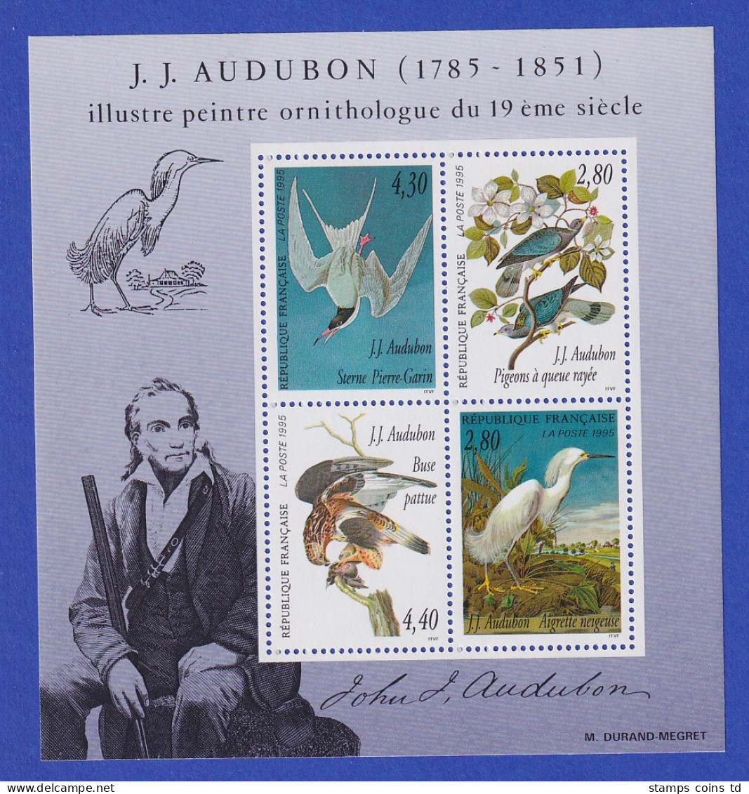 Frankreich 1995 Dekorative Kunst Vogelzeichnungen Auduban Mi.-Nr. Bl.16 ** - Otros & Sin Clasificación