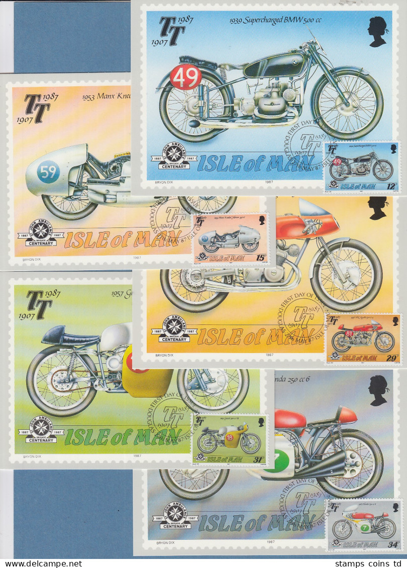 Isle Of Man 1987 Mi.-Nr. 339-43 Motorrad-Rennen Tourist Trophy 5 Maximumkarten - Man (Insel)