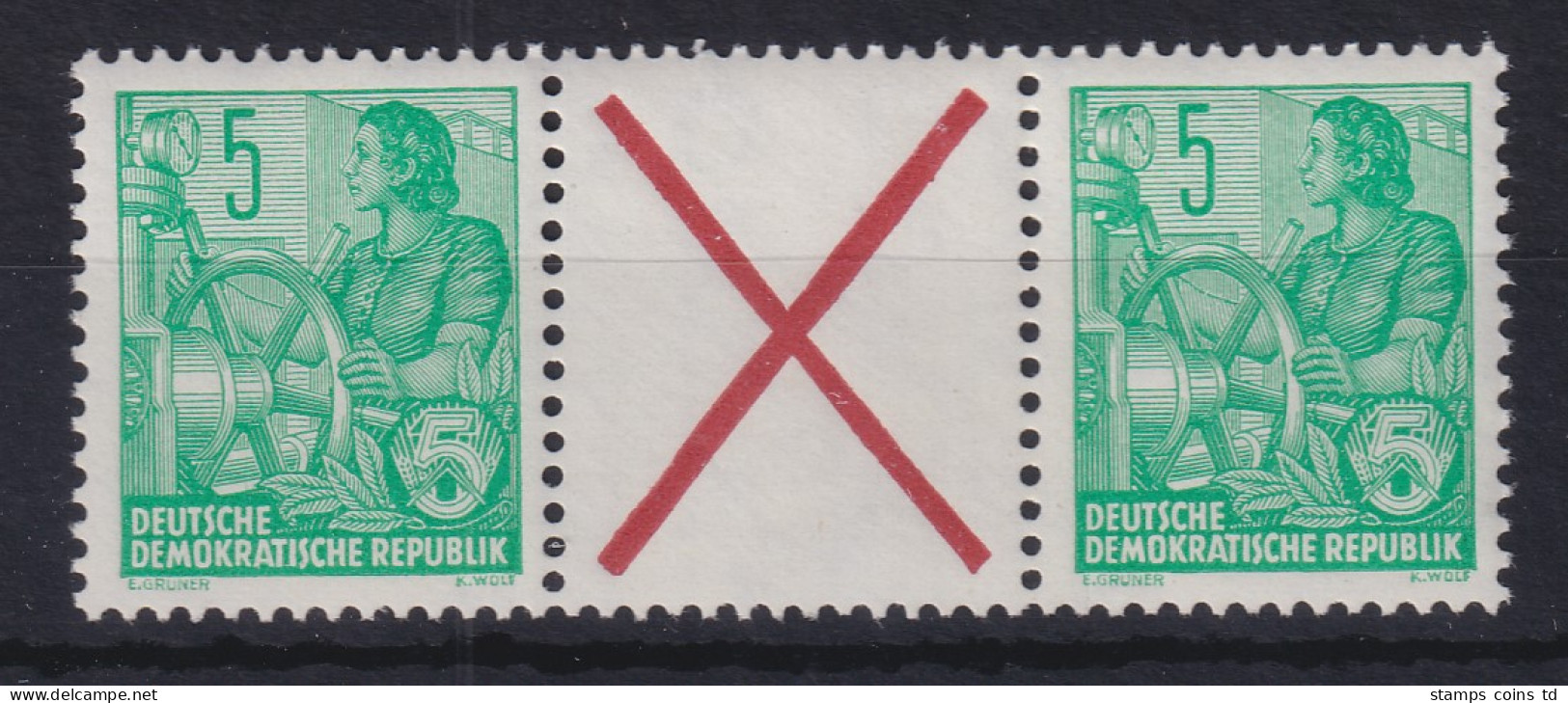 DDR 1957 5-Jahresplan Waag. Zusammendruck WZ 5 ** - Se-Tenant