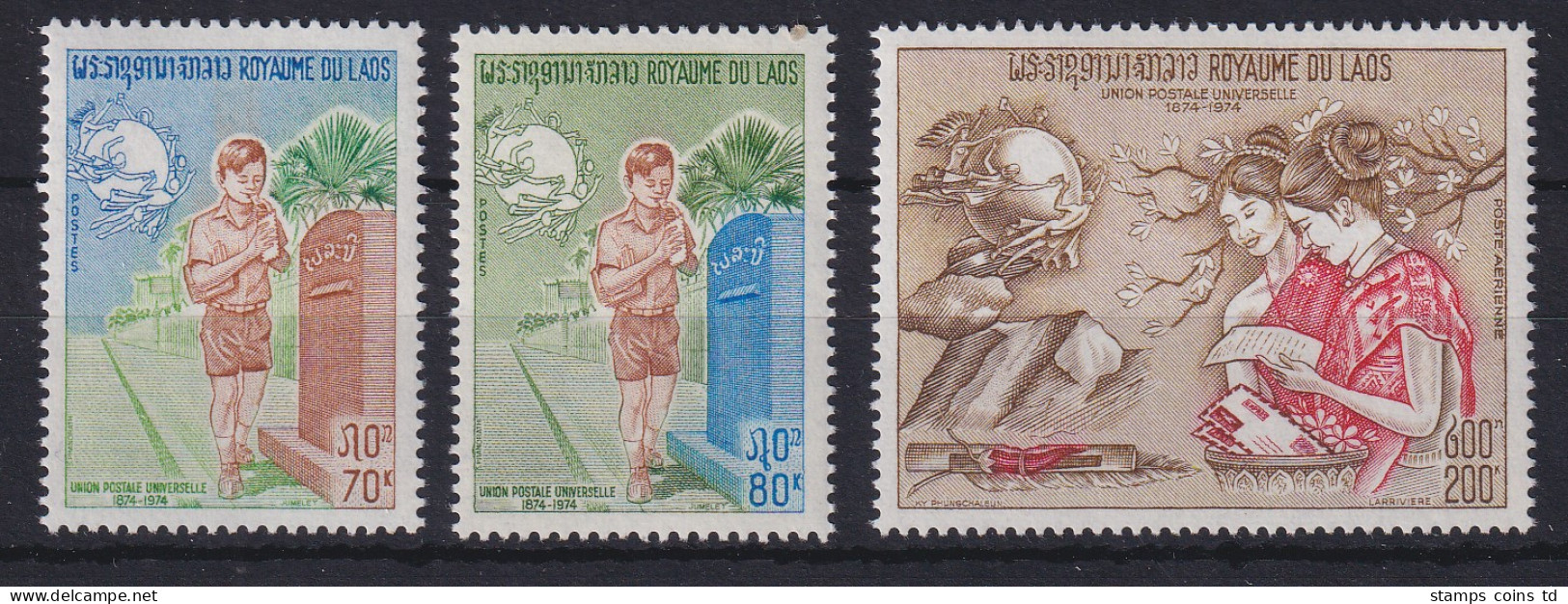 Laos 1974 100 Jahre Weltpostverein UPU Mi.-Nr. 376-378 Postfrisch **  - Laos