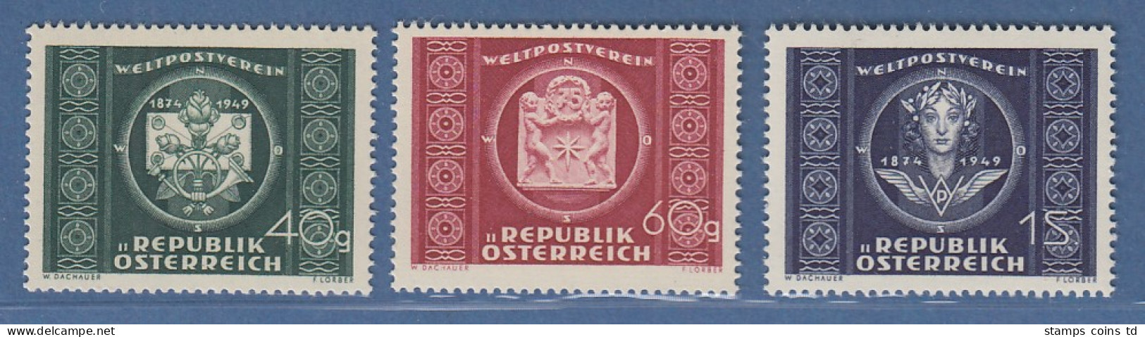 Österreich 1949 Sondermarken 75 Jahre Weltpostverein UPU Mi.-Nr. 943-945 - Neufs