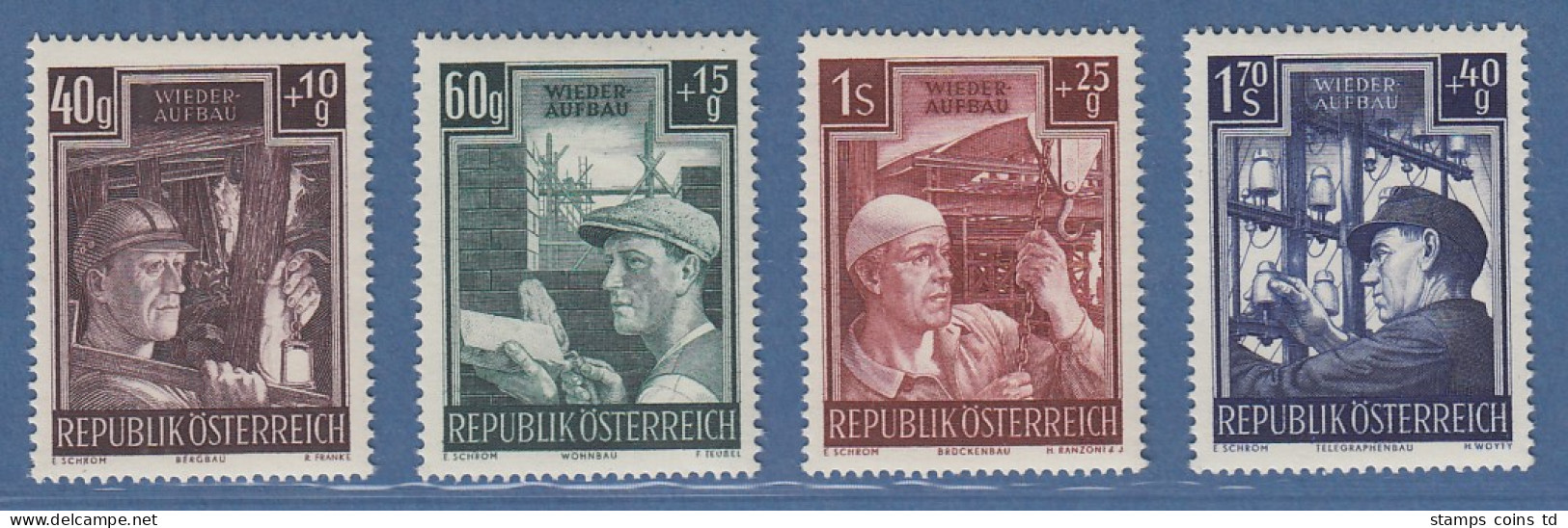 Österreich 1951 Sondermarken Wiederaufbau Satz 4 Werte Mi.-Nr. 960-963 - Neufs