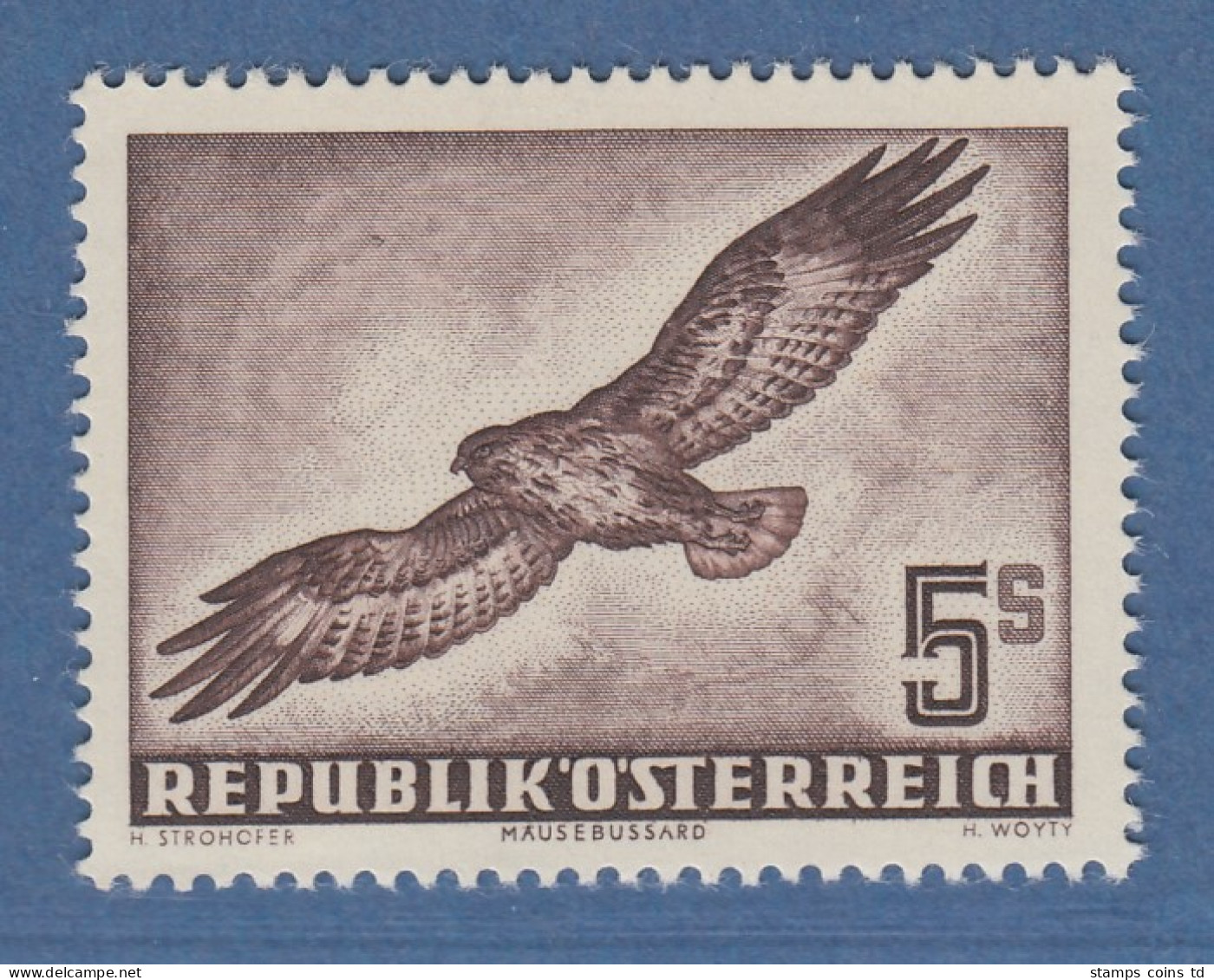 Österreich 1953 Freimarke Vögel 5 Schilling Mäusebussard Mi.-Nr. 986 - Neufs