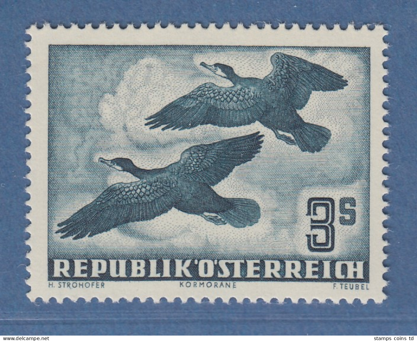 Österreich 1953 Freimarke Vögel 3 Schilling Kormorane Mi.-Nr. 985 - Nuovi