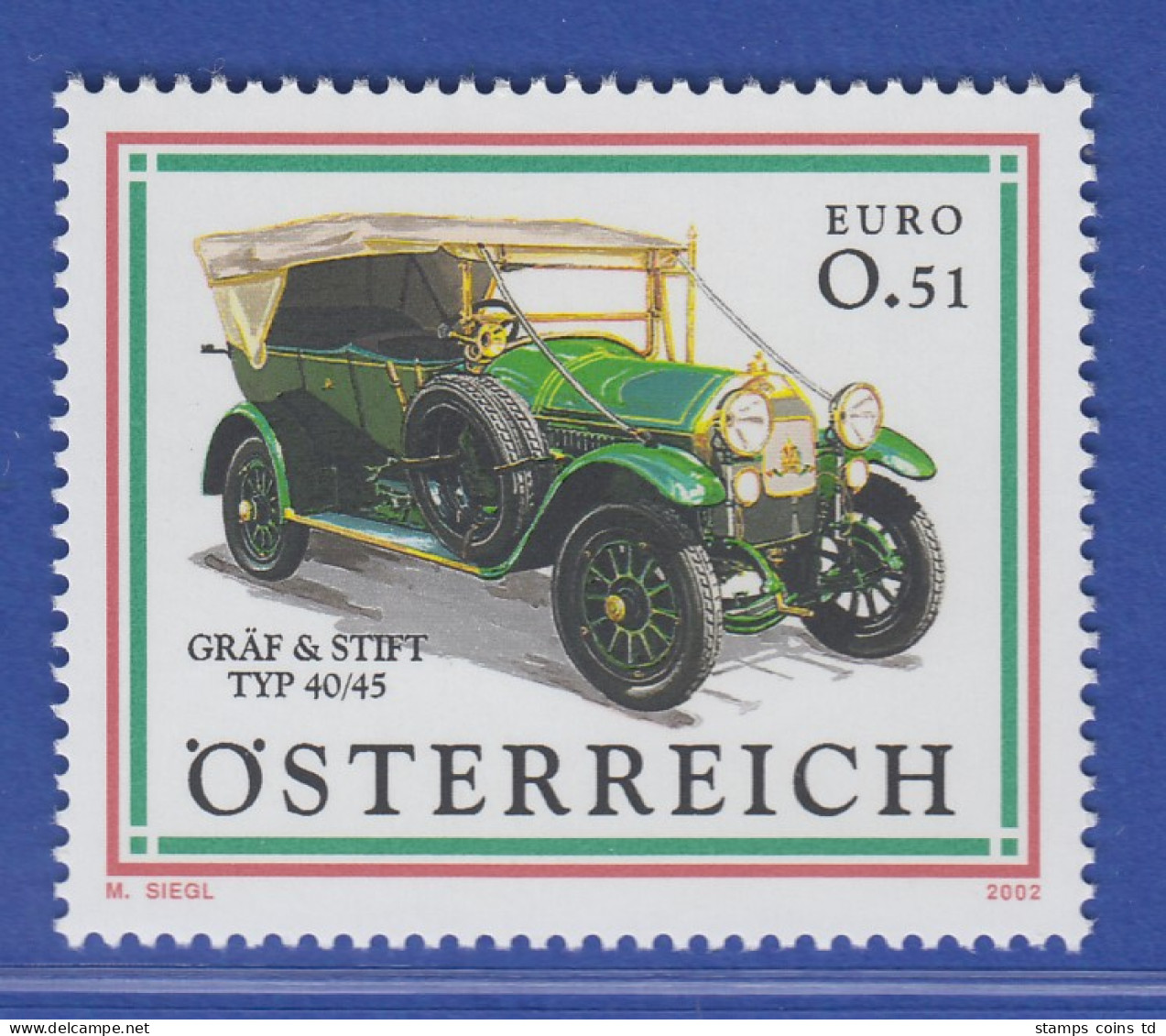 Österreich 2002 Sondermarke Automobile Kaiserwagen Gräf & Stift  Mi.-Nr. 2392 - Neufs