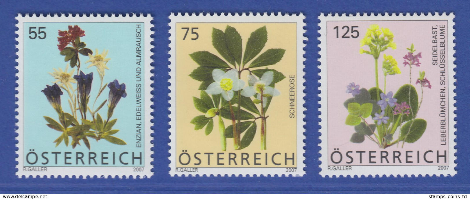 Österreich 2007 Freimarken Blumen 3 Werte 55 - 75 - 125  Mi.-Nr. 2631-33 - Neufs