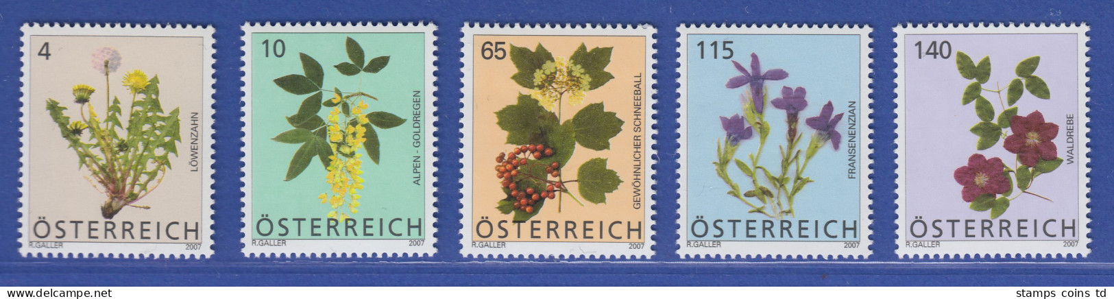 Österreich 2007 Freimarken Blumen 5 Werte 4-10-65-115-140 Mi.-Nr. 2678-82 - Nuovi