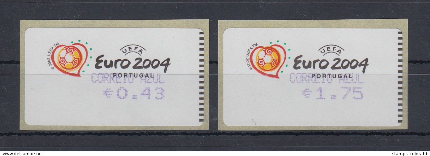 Portugal 2003 ATM Fußball EM Euro 2004 Mi-Nr. 42.2.2 Z2 Satz 0.43 Und 1.75 **  - Machine Labels [ATM]