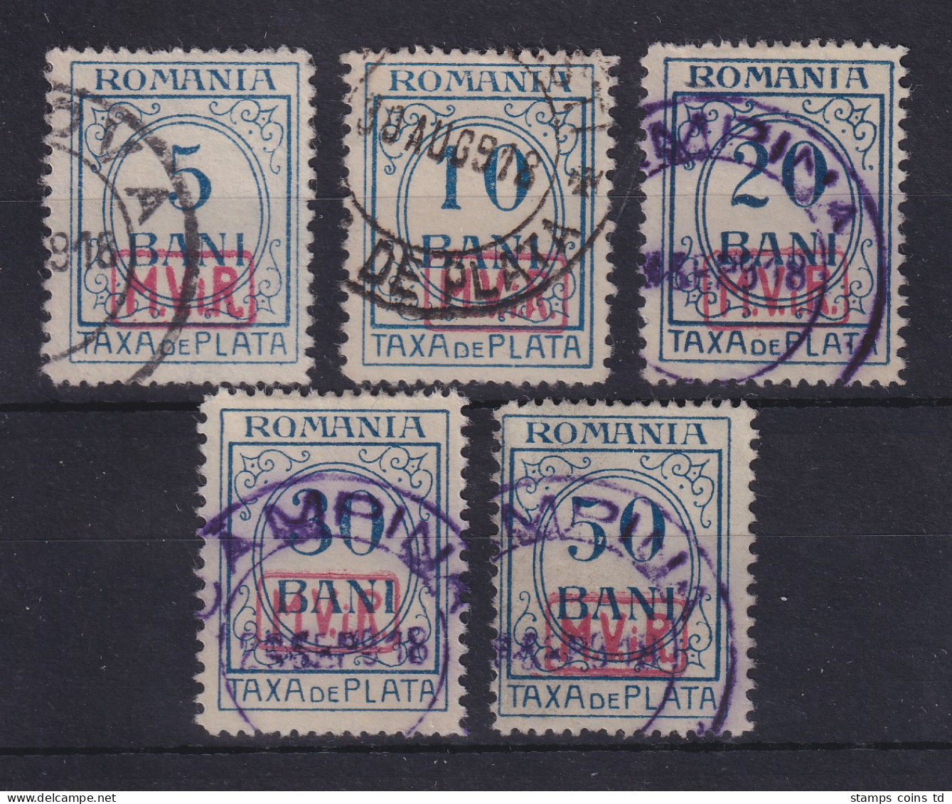 Dt. Besetzung 1.Weltkrieg Rumänien Portomarken Mi.-Nr. 1-5 Satz Kpl Gestempelt  - Ocupación 1914 – 18
