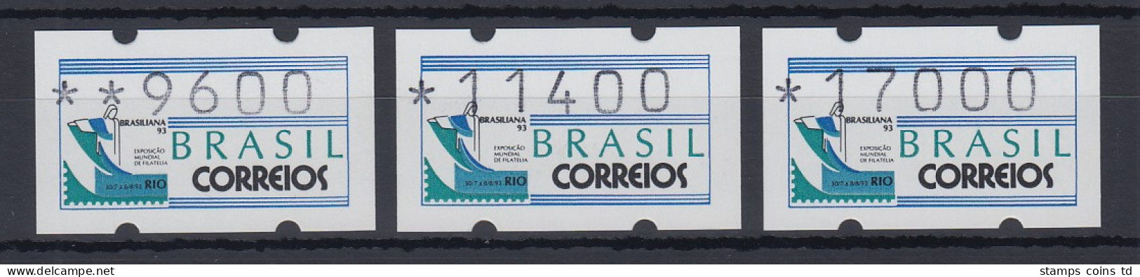 Brasilien 1993 Sonder-ATM BRASILIANA'93, Mi.-Nr. 5, Satz 9600-11400-17000 ** - Frankeervignetten (Frama)