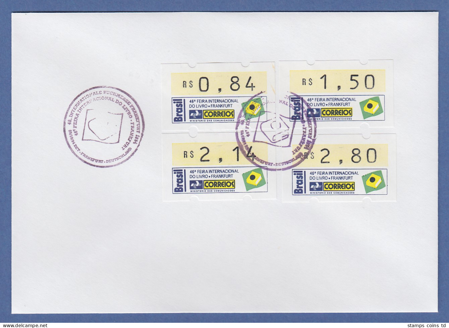 Brasilien ATM Frankfurter Buchmesse 1994 Mi.-Nr. 6 Satz 4 Werte Auf Brief So.-O - Franking Labels