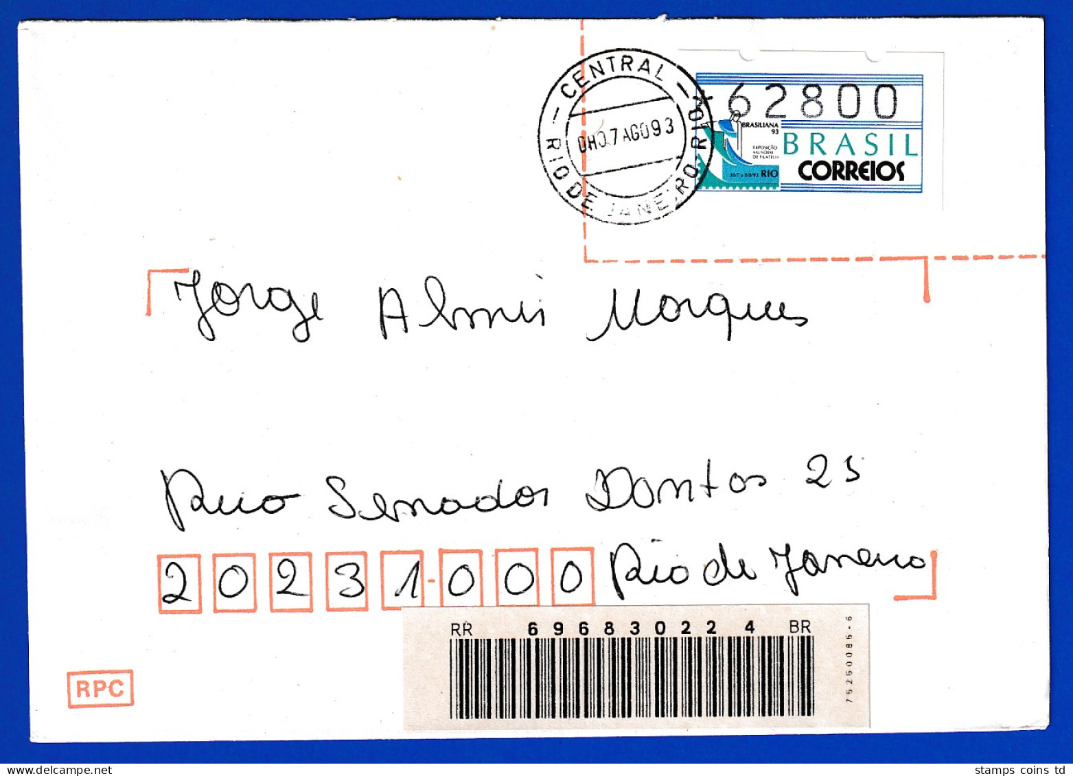 Brasilien ATM BRASILIANA'93 Wert 62800 Auf Inlands-R-Brief Mit Tages-O 7.8.93 - Franking Labels