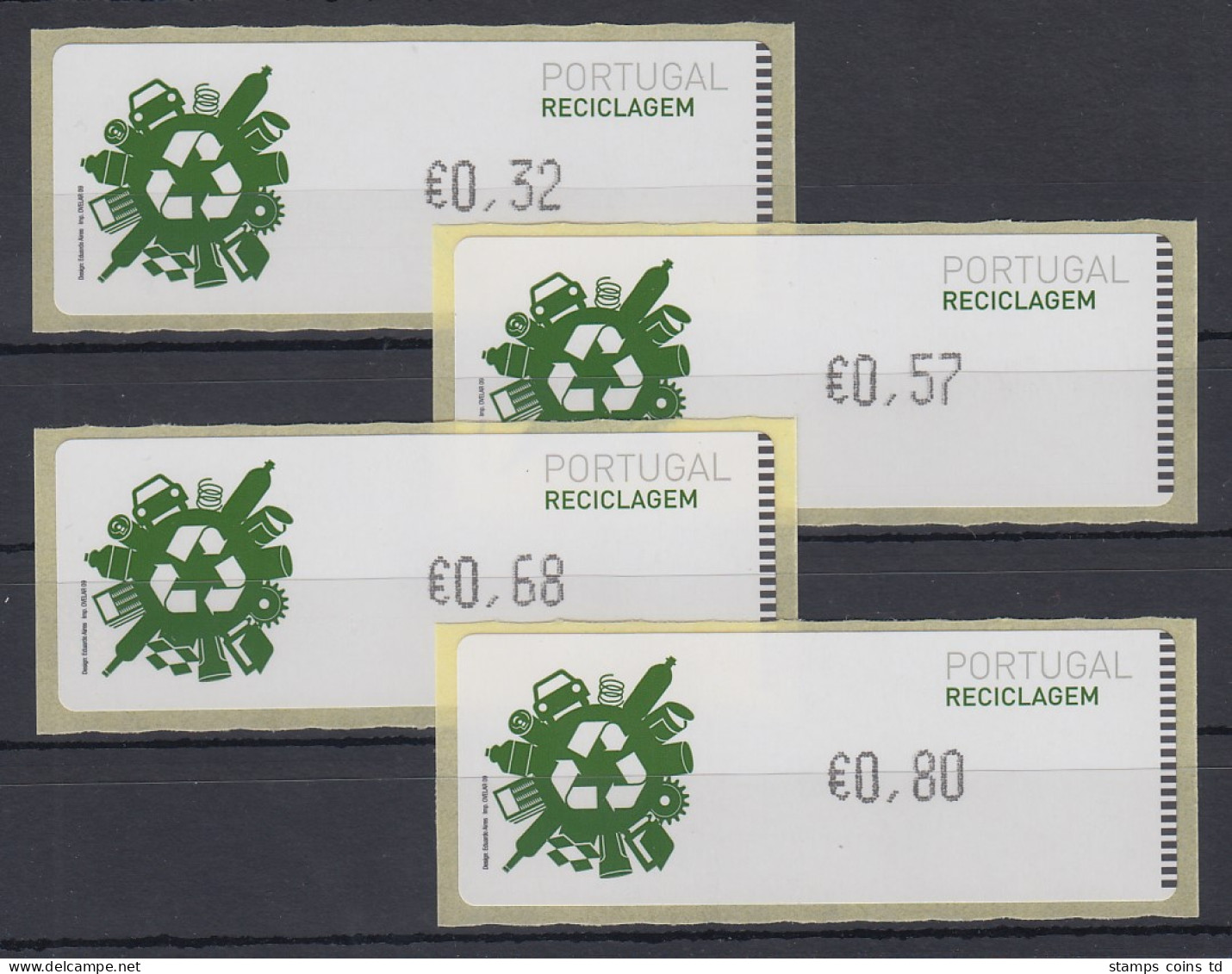 Portugal 2009 ATM Recycling Monétel Mi.-Nr. 67 Satz 32-57-68-80 **  - Machine Labels [ATM]